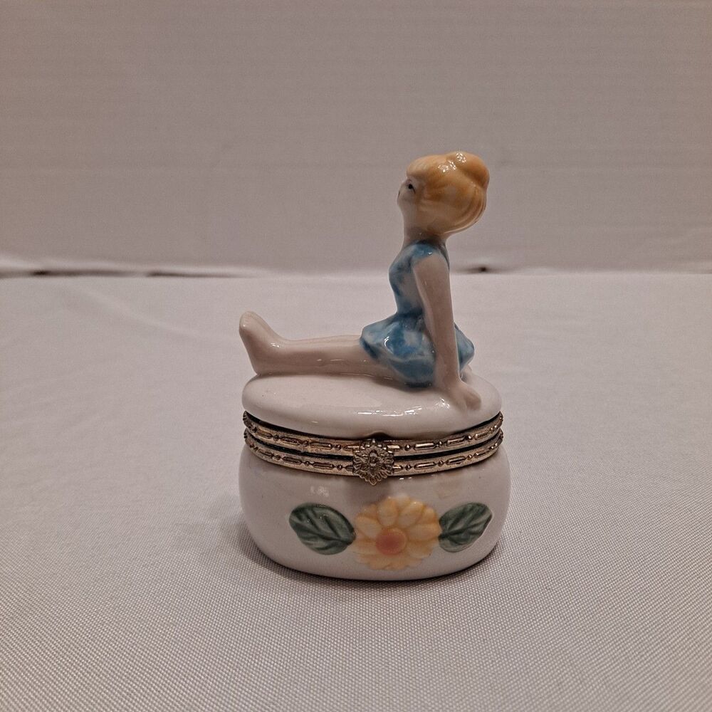 Porcelain Hinged Trinket Box Ballerina Girl Hinged 3.5" x 2.5"